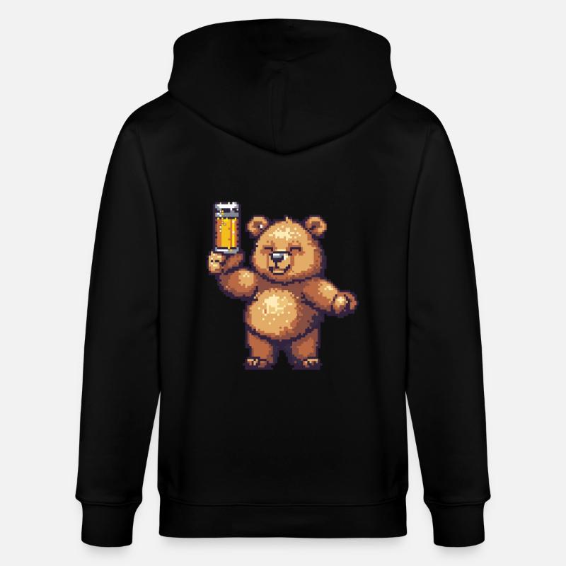 Bär Pixel Bier - Stanley/Stella Unisex Bio-Kapuzenjacke CULTIVATOR  - Schwarz