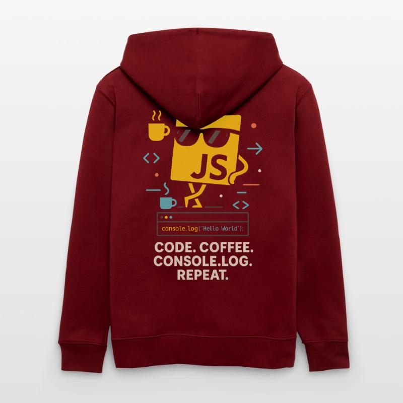 Code Coffee Console.log Répéter le programme JavaScript Veste à capuche bio CULTIVATOR Stanley/Stella Unisexe