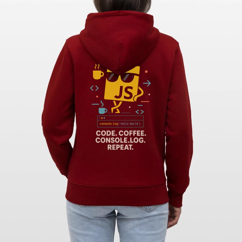 Code Coffee Console.log Répéter le programme JavaScript Veste à capuche bio CULTIVATOR Stanley/Stella Unisexe