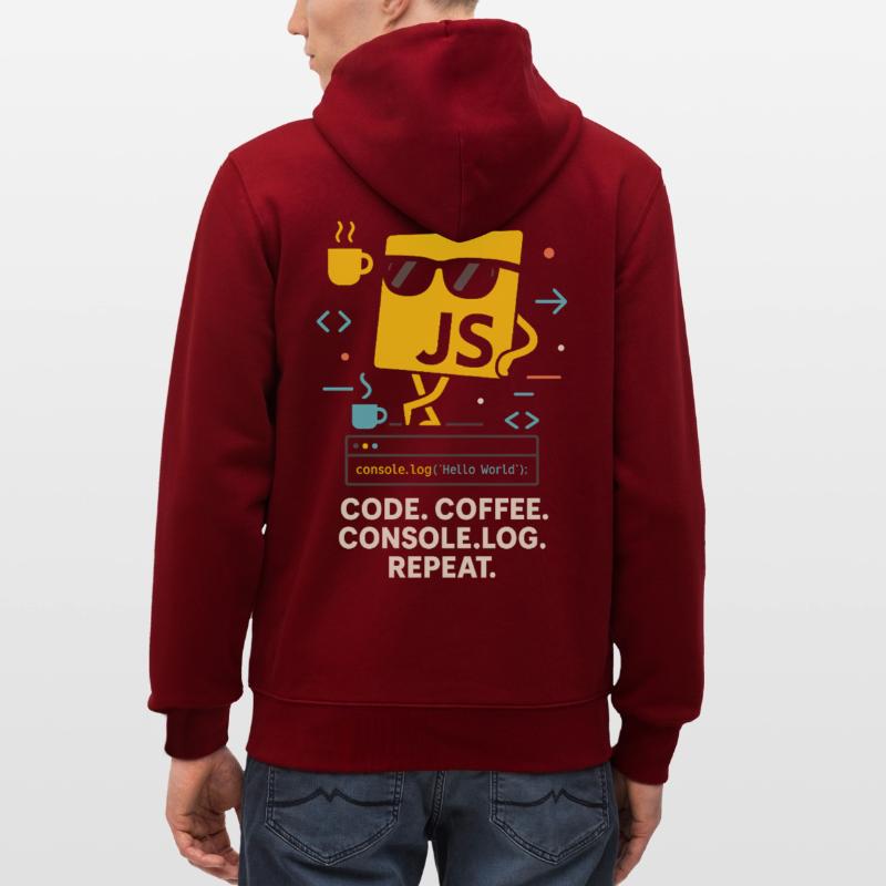 Code Coffee Console.log Répéter le programme JavaScript Veste à capuche bio CULTIVATOR Stanley/Stella Unisexe