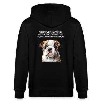 Funny Bulldog Quotes - Stanley/Stella Unisex Bio-Kapuzenjacke CULTIVATOR  - Schwarz - Hinten - Anna (173cm)