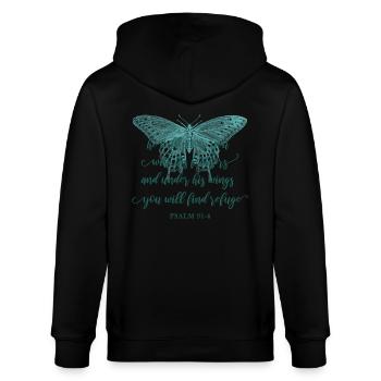Bibelvers Christlich Religiös - Stanley/Stella Unisex Bio-Kapuzenjacke CULTIVATOR  - Schwarz - Hinten - Anna (173cm)