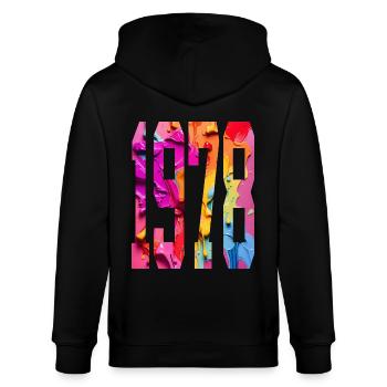 BUNT 48. GEBURTSTAG 1978 - Stanley/Stella Unisex Bio-Kapuzenjacke CULTIVATOR  - Schwarz - Hinten - Anna (173cm)