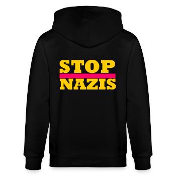 Stop Nazis - Stanley/Stella CULTIVATOR  Unisex Organic Hooded Jacket - black - Back - Anna (173cm)