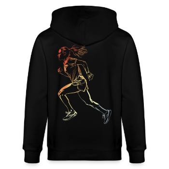Läuferin Zeichnung Retro-Stil - Stanley/Stella Unisex Bio-Kapuzenjacke CULTIVATOR  - Schwarz - Hinten - Anna (173cm)