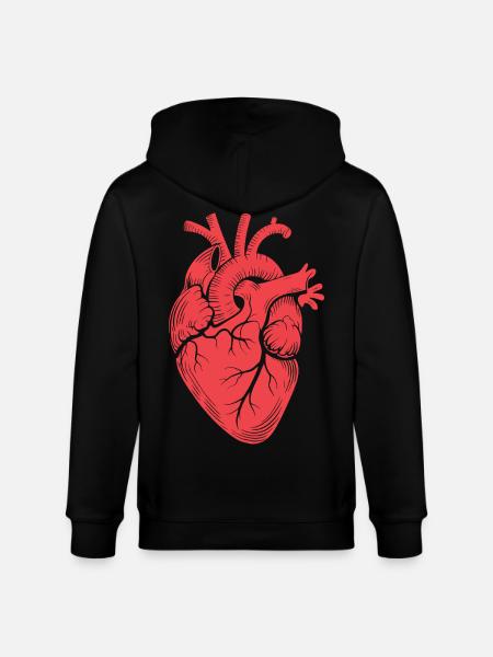 Anatomical Heart Motif Red - Stanley/Stella CULTIVATOR  Unisex Organic Hooded Jacket - black