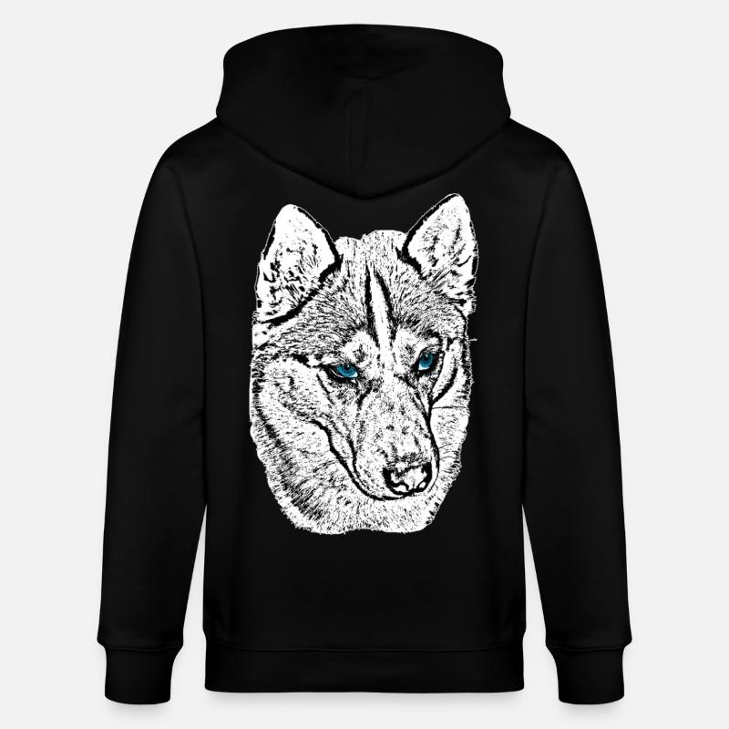 Wolf Head Drawing Blue Eyes - Stanley/Stella CULTIVATOR Unisex Organic Hooded Jacket - black