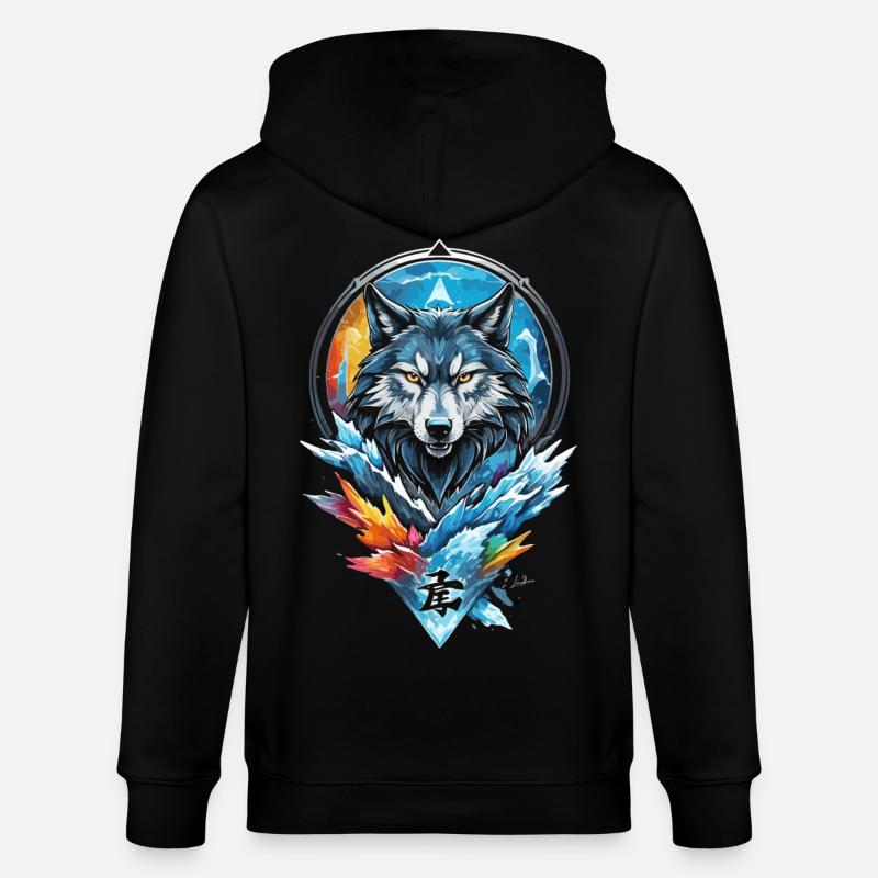 Geometric wolf water and fire - Stanley/Stella CULTIVATOR  Unisex Organic Hooded Jacket - black