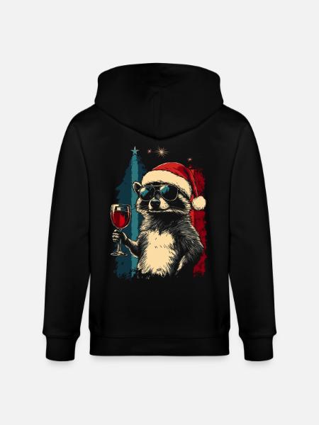 Raccoon Wine Christmas - Stanley/Stella CULTIVATOR Unisex Organic Hooded Jacket - black