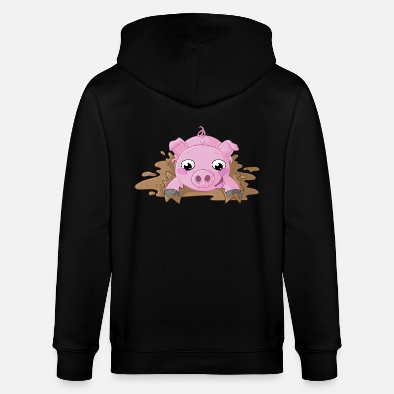 Éclaboussures, dessin animé, cochon - Veste à capuche bio CULTIVATOR Stanley/Stella Unisexe - noir