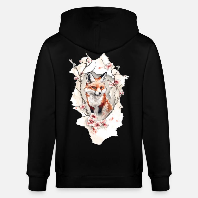 Fleurs de cerisier renard - Veste à capuche bio CULTIVATOR Stanley/Stella Unisexe - noir