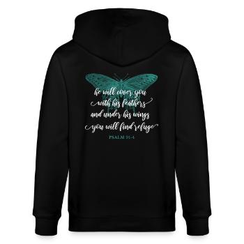 Christliches Zitat Bibelvers Religiös - Stanley/Stella Unisex Bio-Kapuzenjacke CULTIVATOR  - Schwarz - Hinten - Anna (173cm)