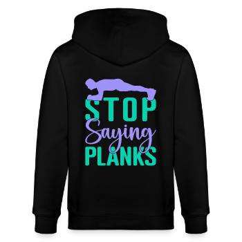 Les fanatiques de fitness arrêtent de dire planches, gymnastique suédoise - Veste à capuche bio CULTIVATOR Stanley/Stella Unisexe - noir - Dos - Anna (173cm)