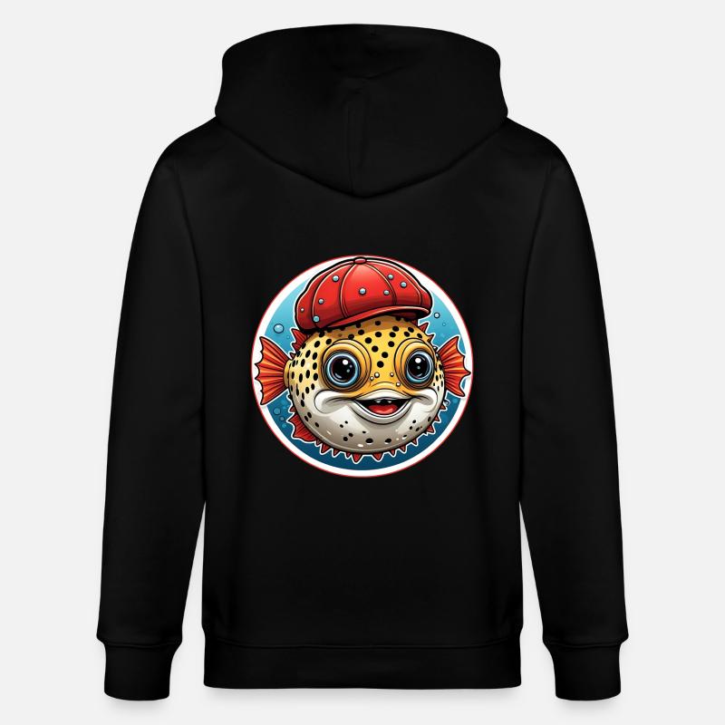 Lustiger Kugelfisch mit roter Basecap - Stanley/Stella Unisex Bio-Kapuzenjacke CULTIVATOR  - Schwarz