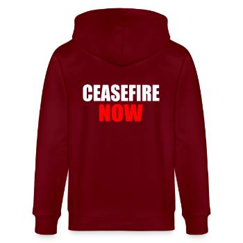 Ceasefire now - Stanley/Stella CULTIVATOR  Unisex Organic Hooded Jacket - burgundy - Back - Anna (173cm)