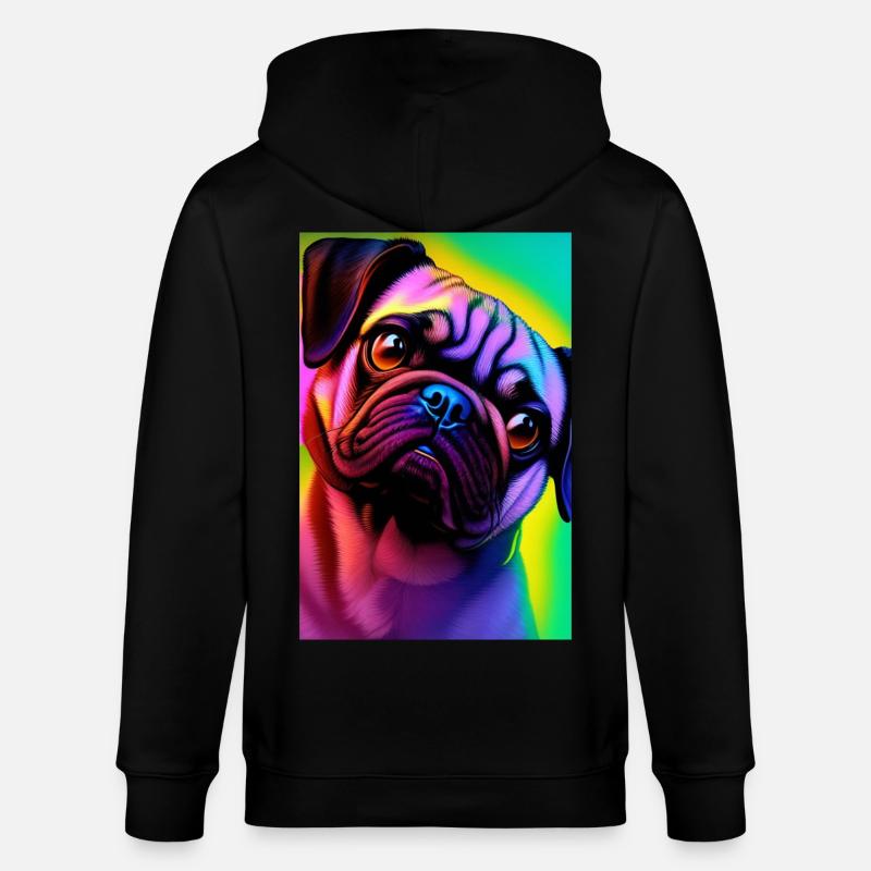 Mops Hund - Stanley/Stella Unisex Bio-Kapuzenjacke CULTIVATOR  - Schwarz