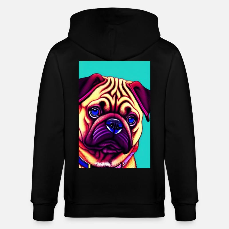 Mops Hund - Stanley/Stella Unisex Bio-Kapuzenjacke CULTIVATOR  - Schwarz