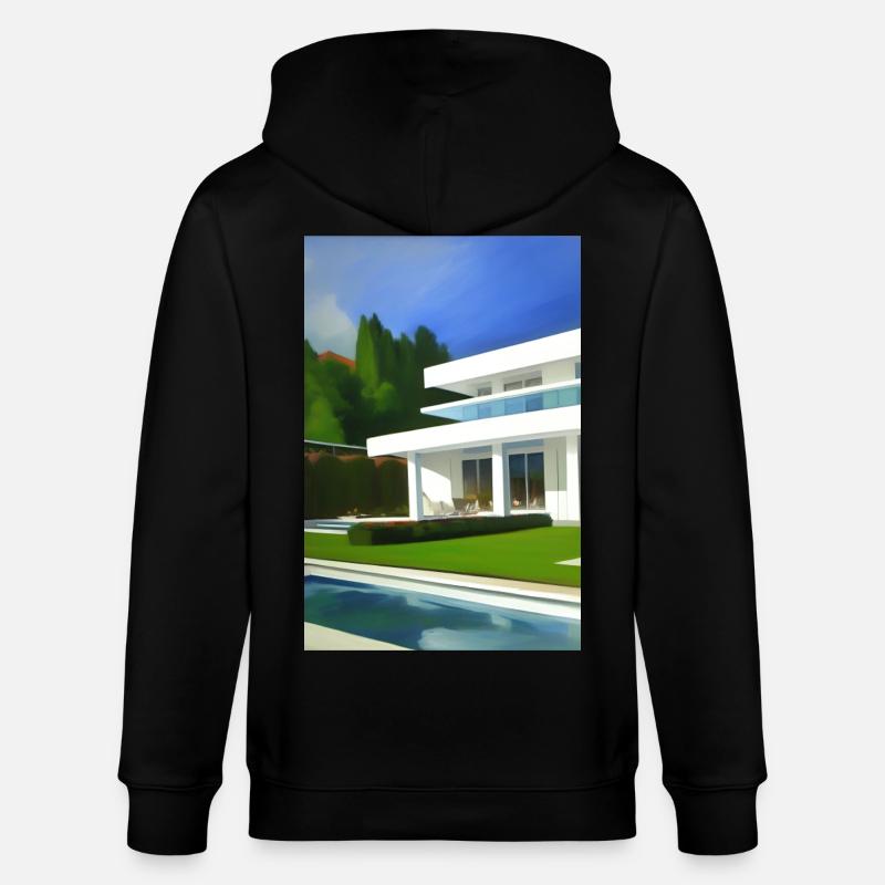 Weiße Villa mit Pool - Stanley/Stella Unisex Bio-Kapuzenjacke CULTIVATOR  - Schwarz