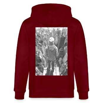 Sweat à capuche sur la ligne de vue – Vue urbaine - Veste à capuche bio CULTIVATOR Stanley/Stella Unisexe - bordeaux - Dos - Anna (173cm)