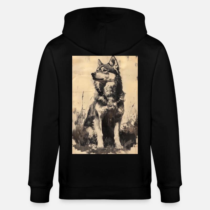 Illustration eines Wolfes - Stanley/Stella Unisex Bio-Kapuzenjacke CULTIVATOR  - Schwarz