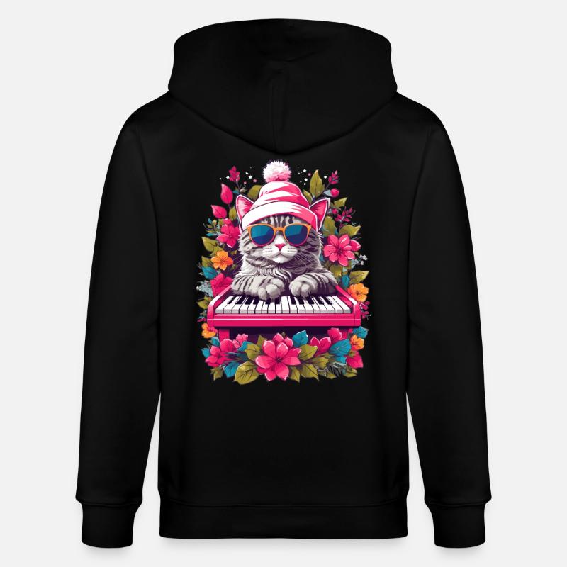 Chat mignon avec piano - Veste à capuche bio CULTIVATOR Stanley/Stella Unisexe - noir