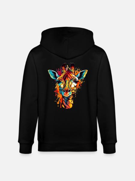 Bunte Giraffe im Splash-Look - Stanley/Stella Unisex Bio-Kapuzenjacke CULTIVATOR  - Schwarz