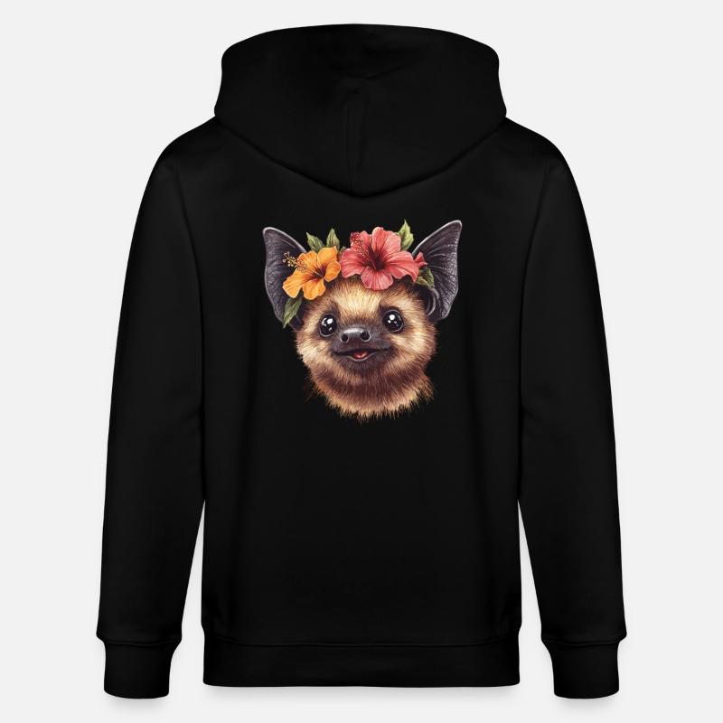 Fledermaus mit Blüten - Stanley/Stella Unisex Bio-Kapuzenjacke CULTIVATOR  - Schwarz