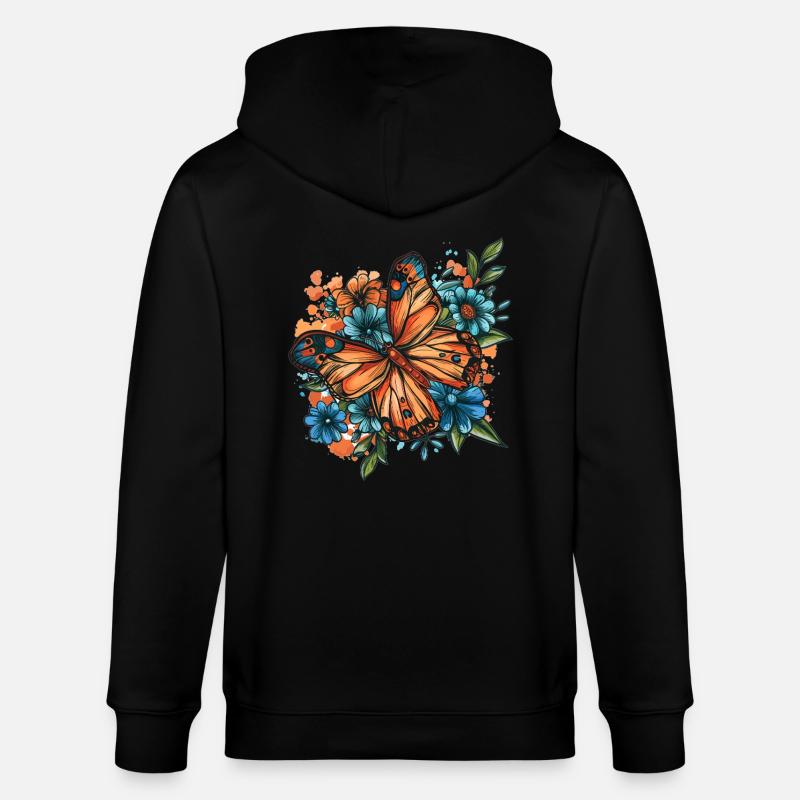 Papillon avec des fleurs - Veste à capuche bio CULTIVATOR Stanley/Stella Unisexe - noir