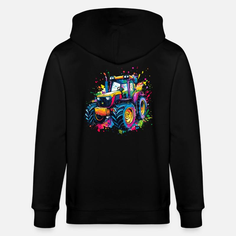 Bunter Traktor mit Farbklecksen - Stanley/Stella Unisex Bio-Kapuzenjacke CULTIVATOR  - Schwarz
