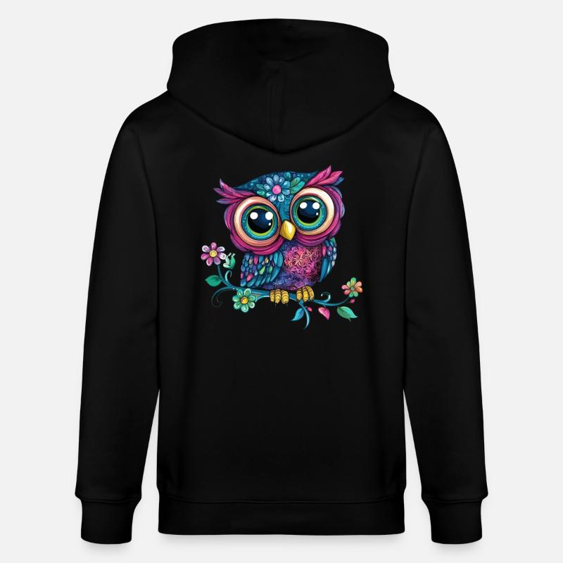 Bunte Eule auf Ast - Stanley/Stella Unisex Bio-Kapuzenjacke CULTIVATOR  - Schwarz