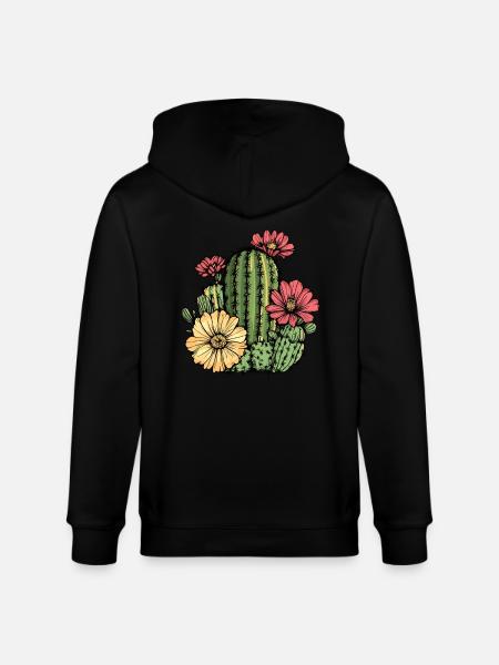 Cactus with flowers - Stanley/Stella CULTIVATOR  Unisex Organic Hooded Jacket - black