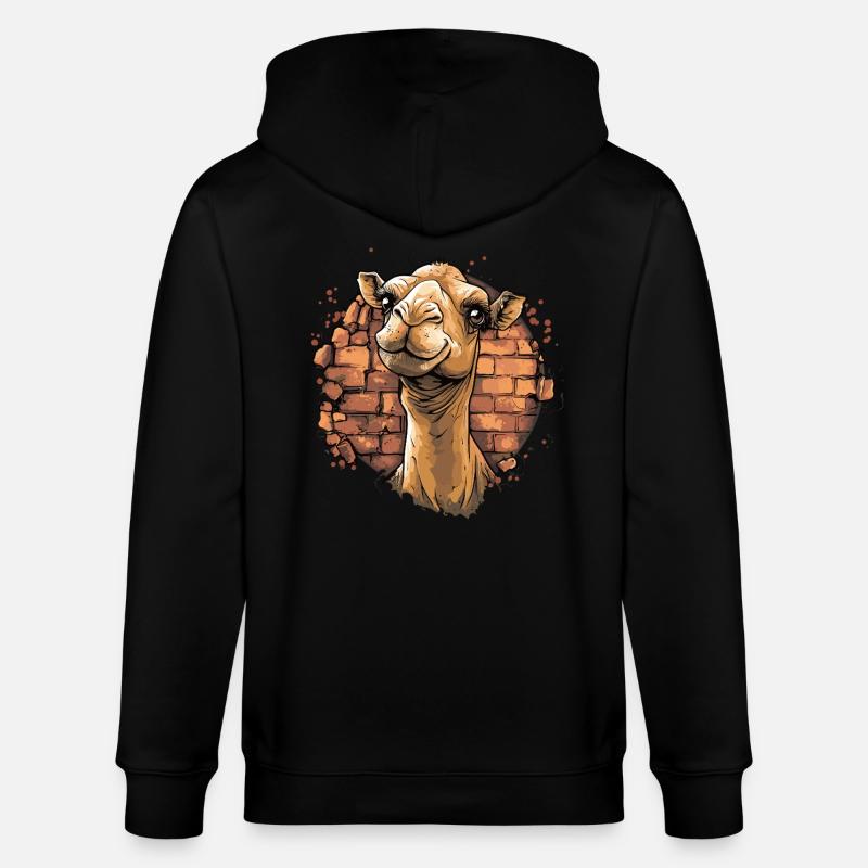 Kamel vor Backsteinmauer - Stanley/Stella Unisex Bio-Kapuzenjacke CULTIVATOR  - Schwarz