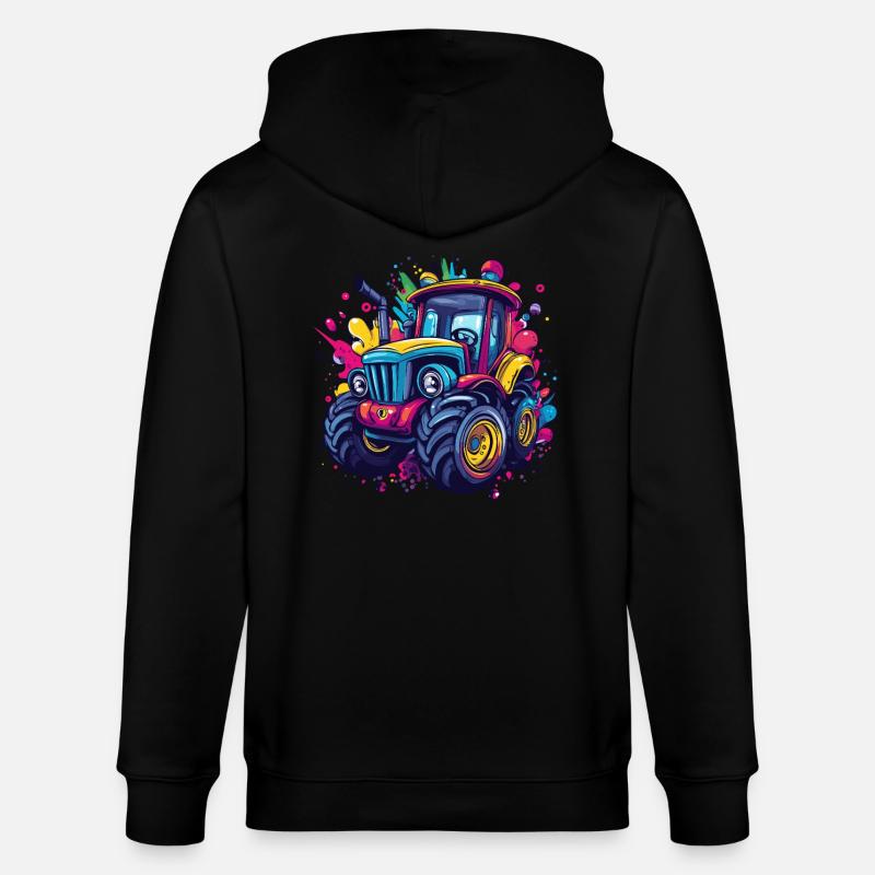 Bunter Traktor - Stanley/Stella Unisex Bio-Kapuzenjacke CULTIVATOR  - Schwarz