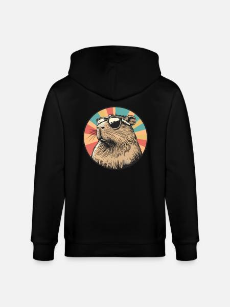 Retro Capybara Coolness - Stanley/Stella CULTIVATOR Unisex Organic Hooded Jacket - black