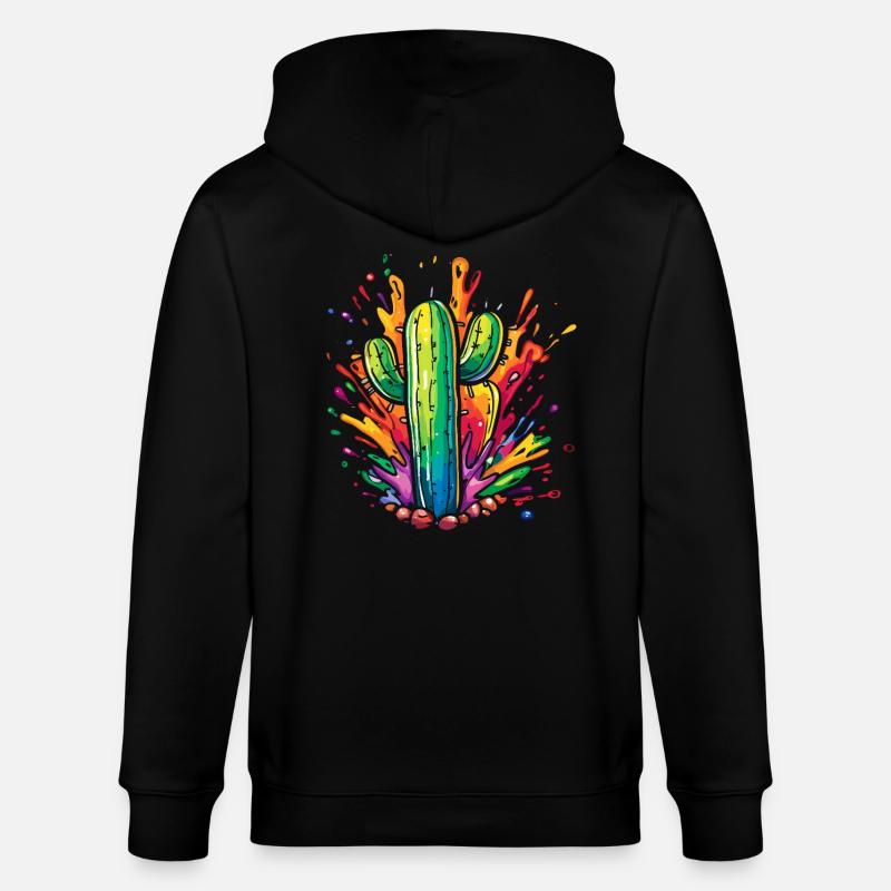 Bunter Kaktus-Explosion - Stanley/Stella Unisex Bio-Kapuzenjacke CULTIVATOR  - Schwarz