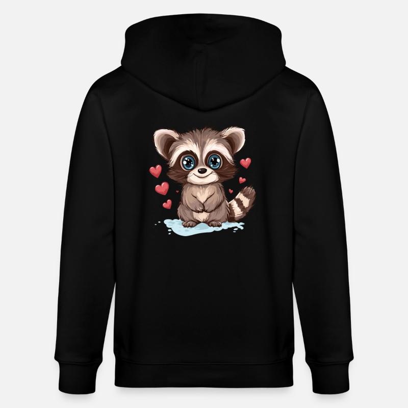 Waschbär mit Herzchen - Stanley/Stella Unisex Bio-Kapuzenjacke CULTIVATOR  - Schwarz