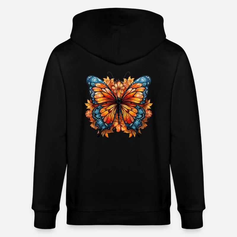 Papillon avec des fleurs - Veste à capuche bio CULTIVATOR Stanley/Stella Unisexe - noir