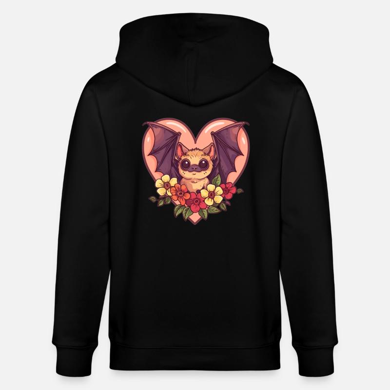 Fledermaus mit Blütenherz - Stanley/Stella Unisex Bio-Kapuzenjacke CULTIVATOR  - Schwarz