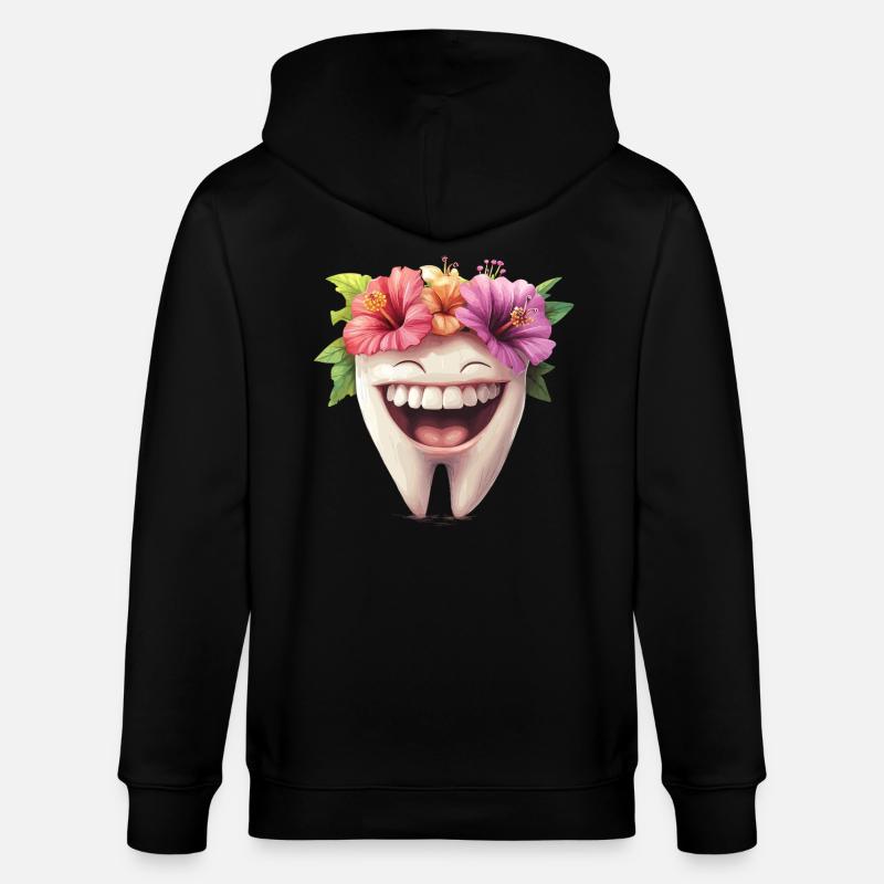 Lachender Zahn mit Blüten - Stanley/Stella Unisex Bio-Kapuzenjacke CULTIVATOR  - Schwarz