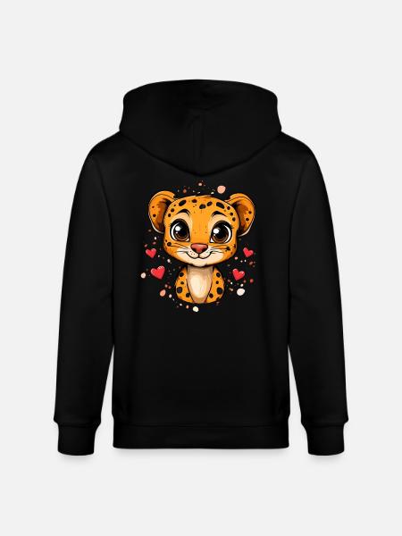 Gepard mit Herzchen - Stanley/Stella Unisex Bio-Kapuzenjacke CULTIVATOR  - Schwarz
