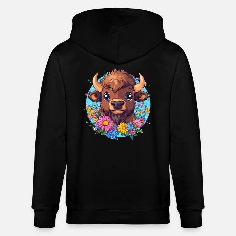 Bison mit Blumenkranz - Stanley/Stella Unisex Bio-Kapuzenjacke CULTIVATOR - Schwarz