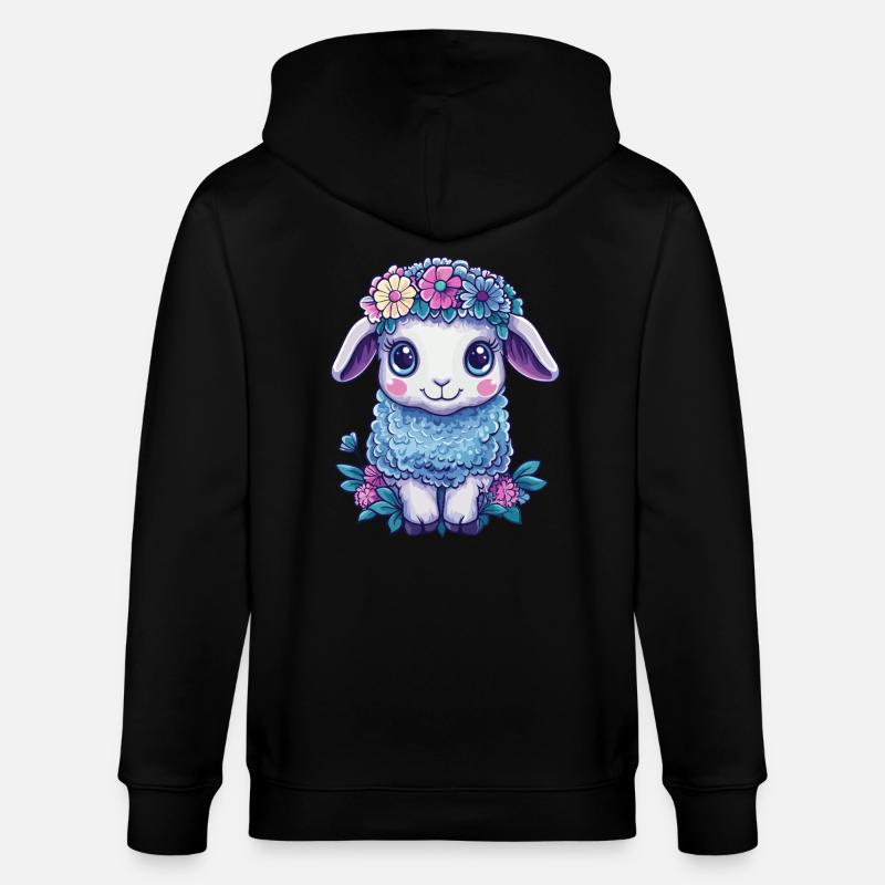 Schaf mit Blumen - Stanley/Stella Unisex Bio-Kapuzenjacke CULTIVATOR  - Schwarz