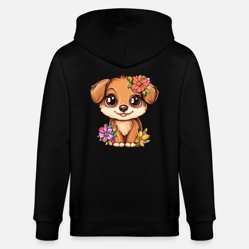 Chiot avec des fleurs - Veste à capuche bio CULTIVATOR Stanley/Stella Unisexe - noir