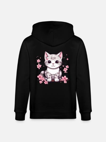 Süße Katze mit Kirschblüten - Stanley/Stella Unisex Bio-Kapuzenjacke CULTIVATOR - Schwarz