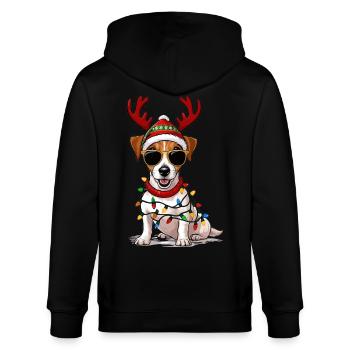 Christmas Jack Russell - Stanley/Stella CULTIVATOR  Unisex Organic Hooded Jacket - black - Back - Anna (173cm)