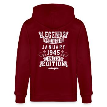 Anniversaire Janvier 1945 année Edition Limitée - Veste à capuche bio CULTIVATOR Stanley/Stella Unisexe - bordeaux - Dos - Anna (173cm)