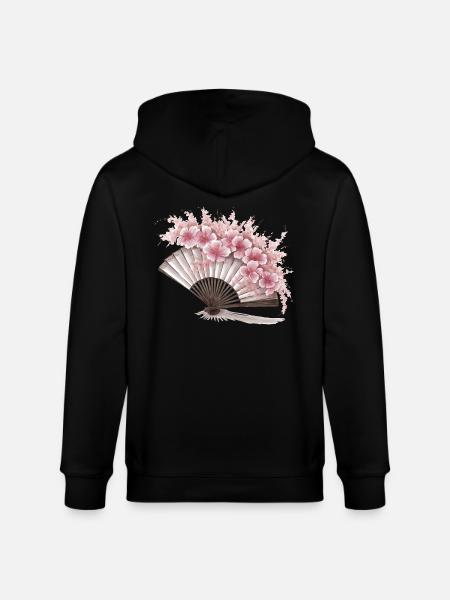 Geblümter japanischer Fächer - Stanley/Stella Unisex Bio-Kapuzenjacke CULTIVATOR  - Schwarz