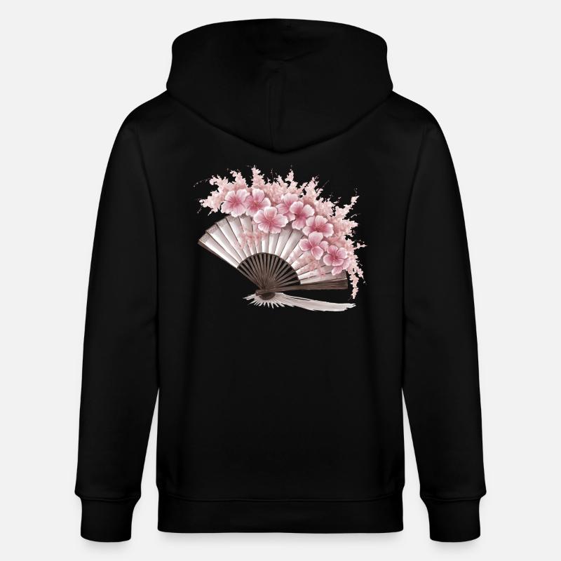 Geblümter japanischer Fächer - Stanley/Stella Unisex Bio-Kapuzenjacke CULTIVATOR  - Schwarz