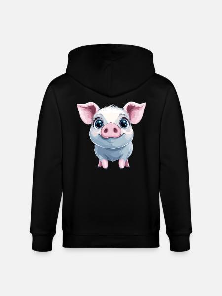 Glückliches rosa Schweinchen - Stanley/Stella Unisex Bio-Kapuzenjacke CULTIVATOR - Schwarz