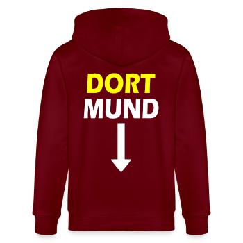 dortmund dort mund pfeil - Stanley/Stella Unisex Bio-Kapuzenjacke CULTIVATOR  - Burgunderrot - Hinten - Anna (173cm)